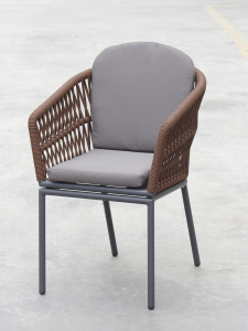 Кресло плетеное с подушками Tagliamento Favorita алюминий, роуп, акрил антрацит, темно-коричневый, темно-серый Фото 4